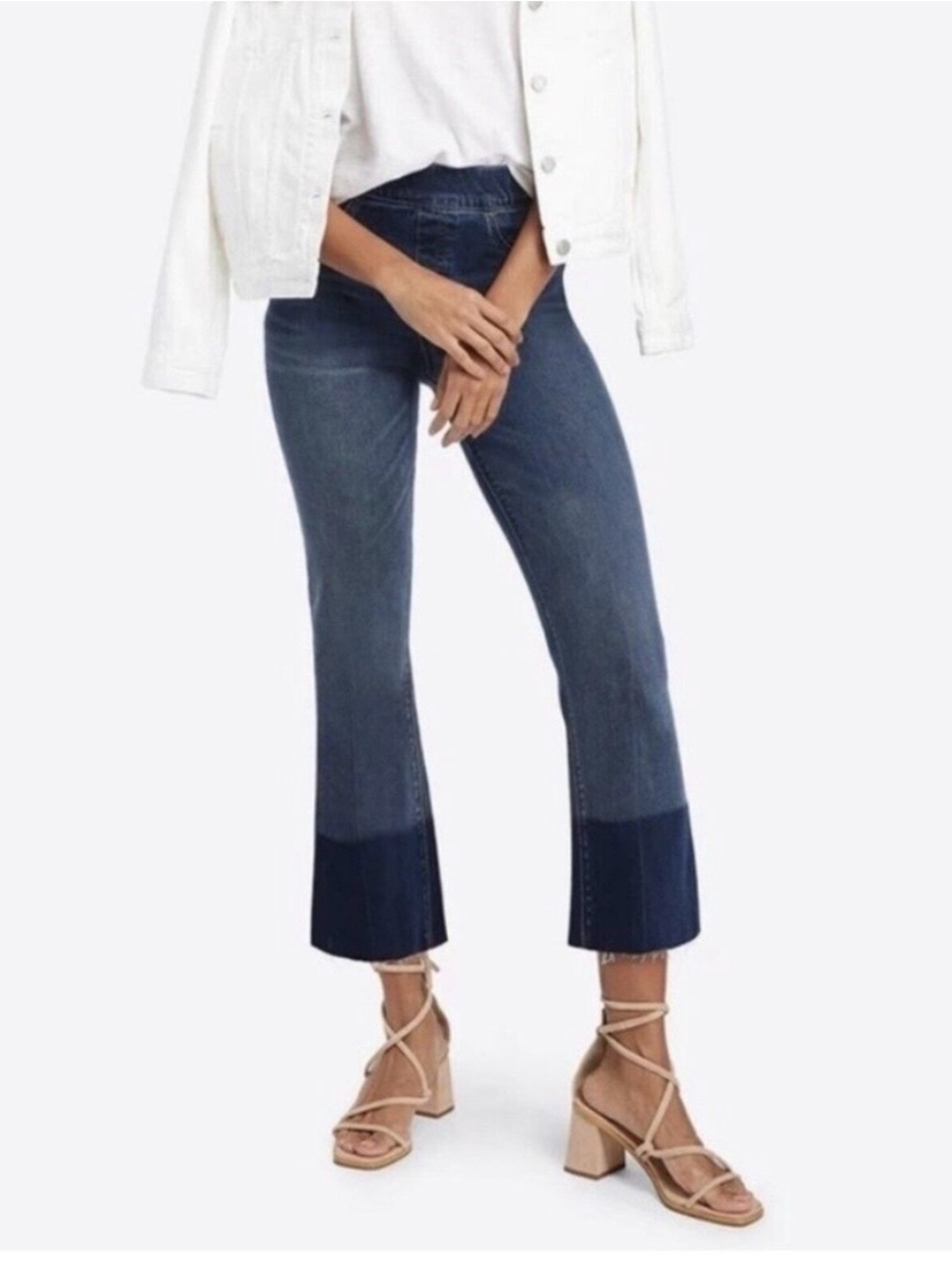 NWOT Spanx Women's Two-Tone Crop Flare Jeans - Dark Blue